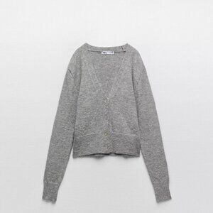 S, worn once, ZARA, V-NECK KNIT CARDIGAN, GRAY - REF. 3991/123